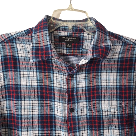 Banana Republic Men Sz M Standard Fit Cotton‎ Plaid Gingham Button Down Shirt - Picture 4 of 13